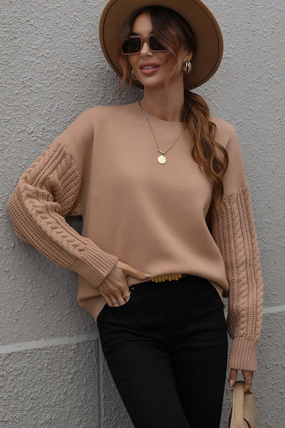 NWT BEIGE LOOSE FIT CABLE KNIT SLEEVE SWEATER TOP