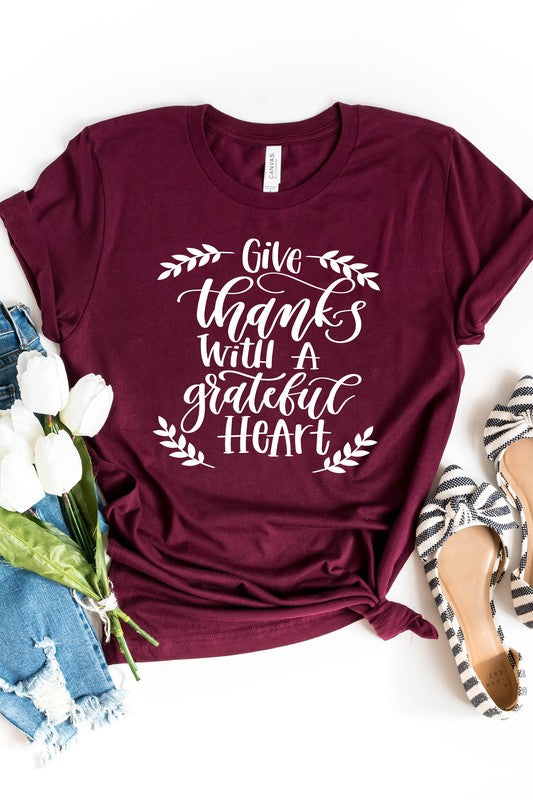 Maroon Grateful Heart Short Sleeve Fall Graphic Tee Shirt,shirts,GlamStoresOnline