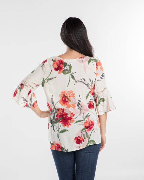 Ivory Multi Color Floral 3/4 Sleeve Top,BLOUSE,GlamStoresOnline