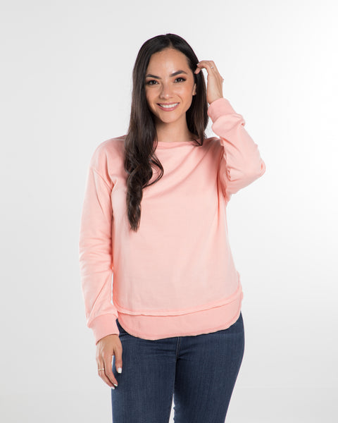 Salmon Cotton Layered Sweatshirt,,GlamStoresOnline