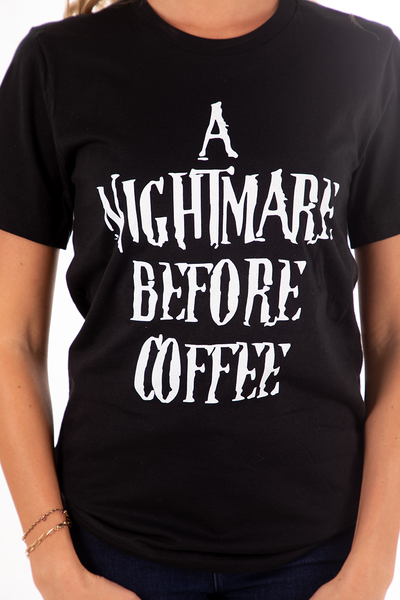 Black Nightmare Before Coffee Halloween Graphic Tee,,GlamStoresOnline