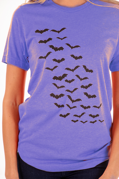 Purple Halloween Bats Spooky Graphic Tee,,GlamStoresOnline