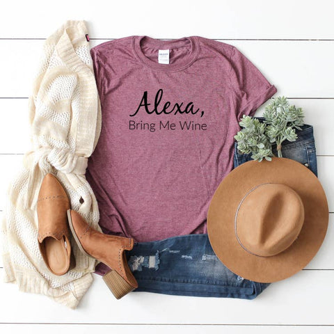 Women's Mauve Alexa Quote Short Sleeve Graphic Tee Shirt,,GlamStoresOnline