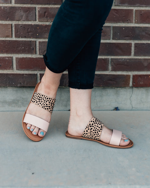 Nude Cheetah Print Flat Slide Sandals