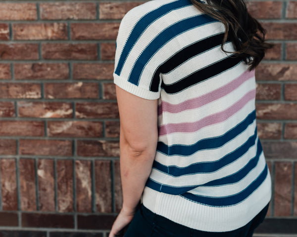 Jenny Ribbed Knit Multi Color Striped Top