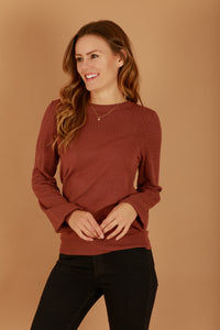 Maroon Contrast Sleeve Fall Knit Sweater