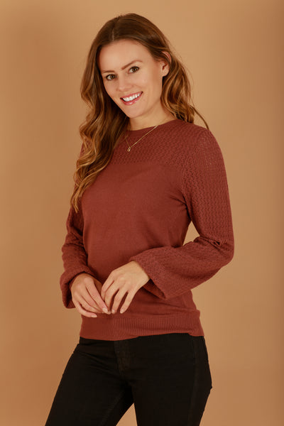 Maroon Contrast Sleeve Fall Knit Sweater