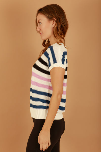 Jenny Ribbed Knit Multi Color Striped Top