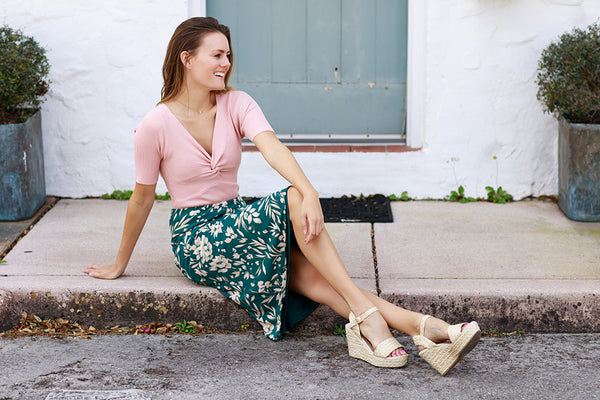 Annie Green Floral Print Midi Skirt,,GlamStoresOnline