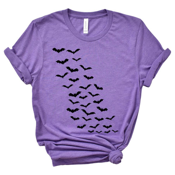 Purple Halloween Bats Spooky Graphic Tee,,GlamStoresOnline