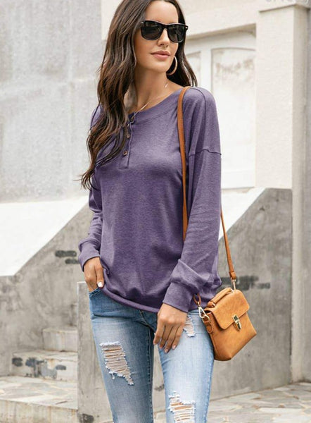 Heather Purple Henley Sweater,,GlamStoresOnline