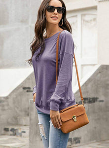 Heather Purple Henley Sweater,,GlamStoresOnline